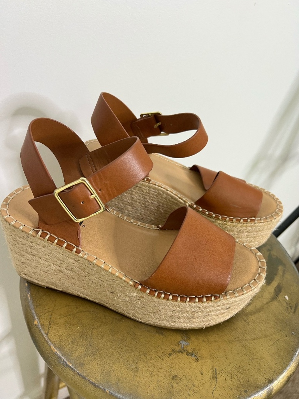 🤎 Soda Cognac Espadrille Wedge Sandals Size 7